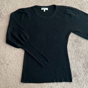 Milly Black Puff Balloon Sleeve Ribbed Sweater